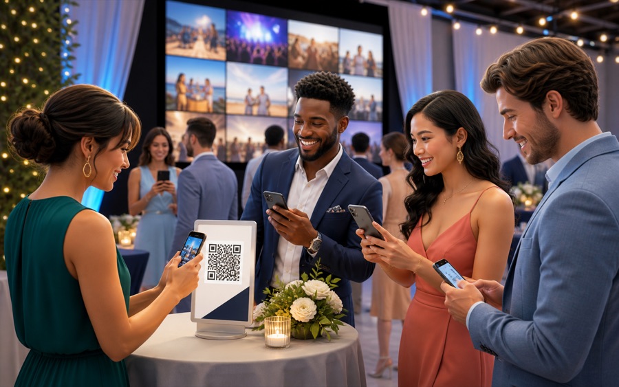 Event guests sharing photos from their phones using a QR code