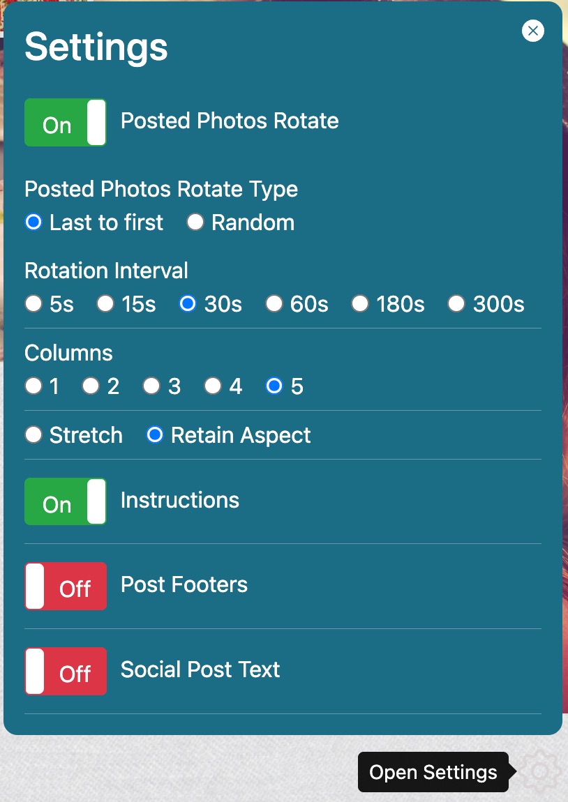 Stream settings menu showing all available options